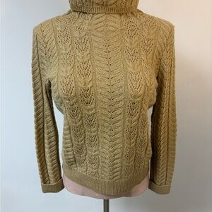 Lauren Ralph Lauren Metallic Gold Cable Knit Turtleneck Sweater Medium